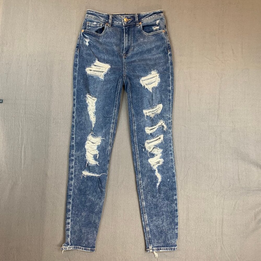 American Eagle Women's Size 00 Stretch Mom Jean Blue Distressed